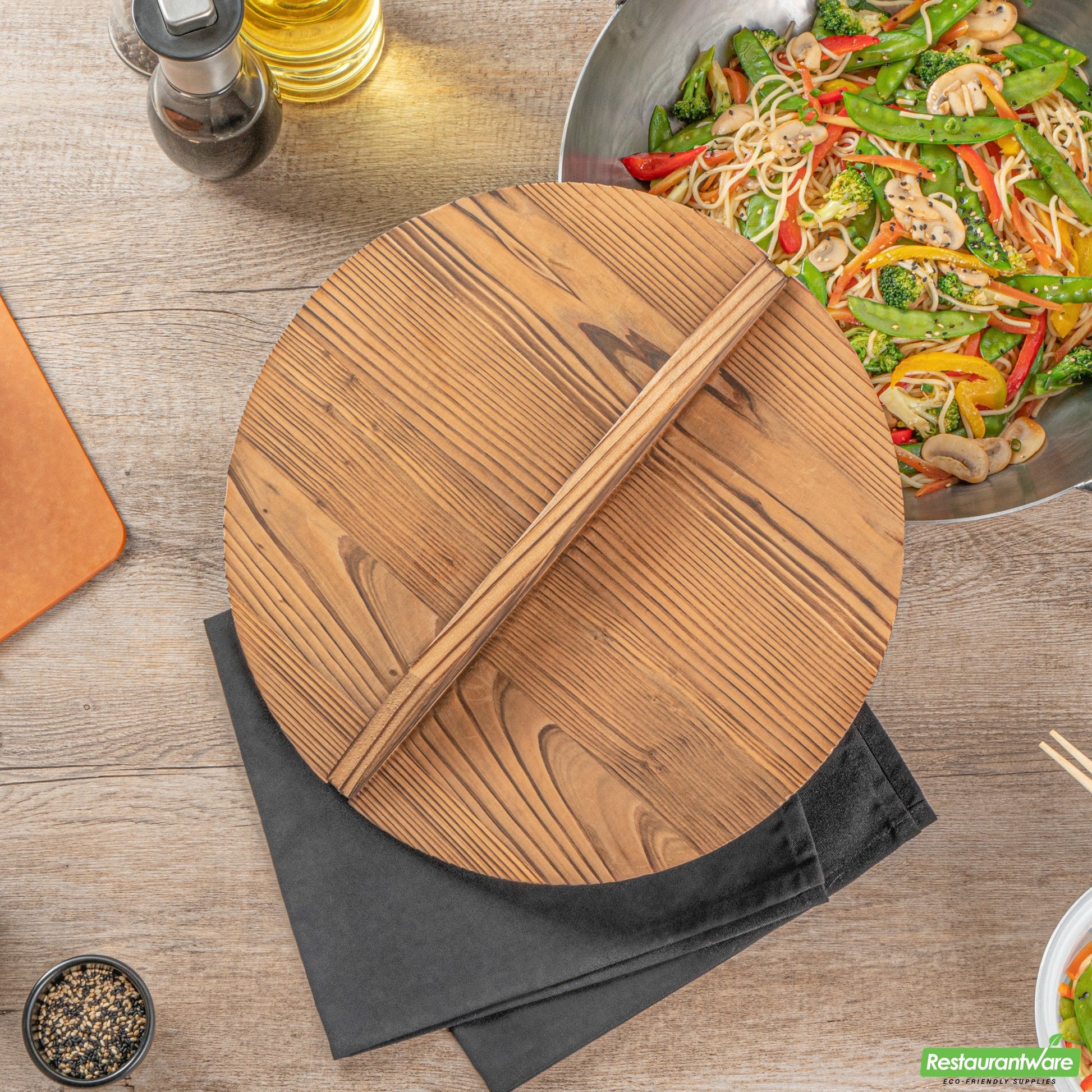 Wholesale Restaurantware 12" Handmade Lightweight Wood Wok Lid - 12.2" X 12.2" X 2.2"- Bulk