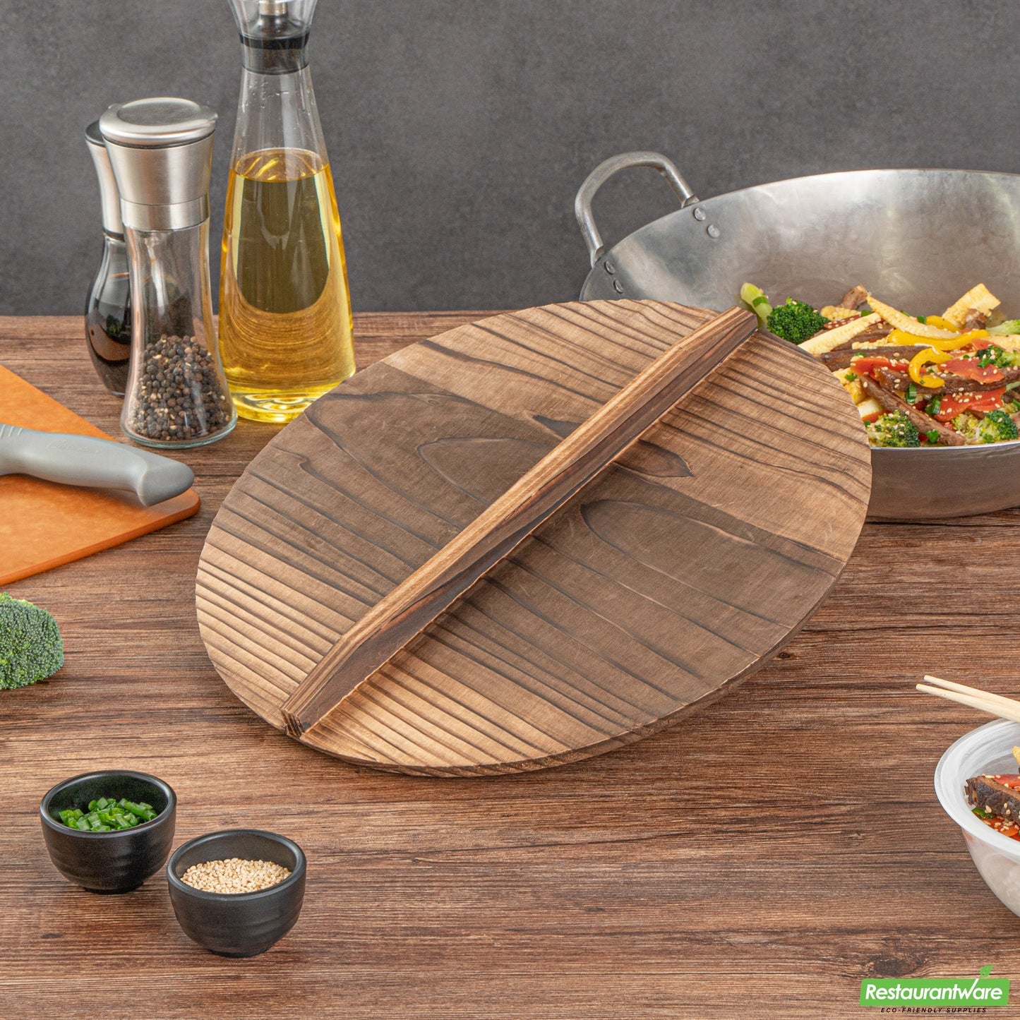 Wholesale Restaurantware 14" Handmade Lightweight Wood Wok Lid - 14.2" X 14.2" X 2.2"- Bulk