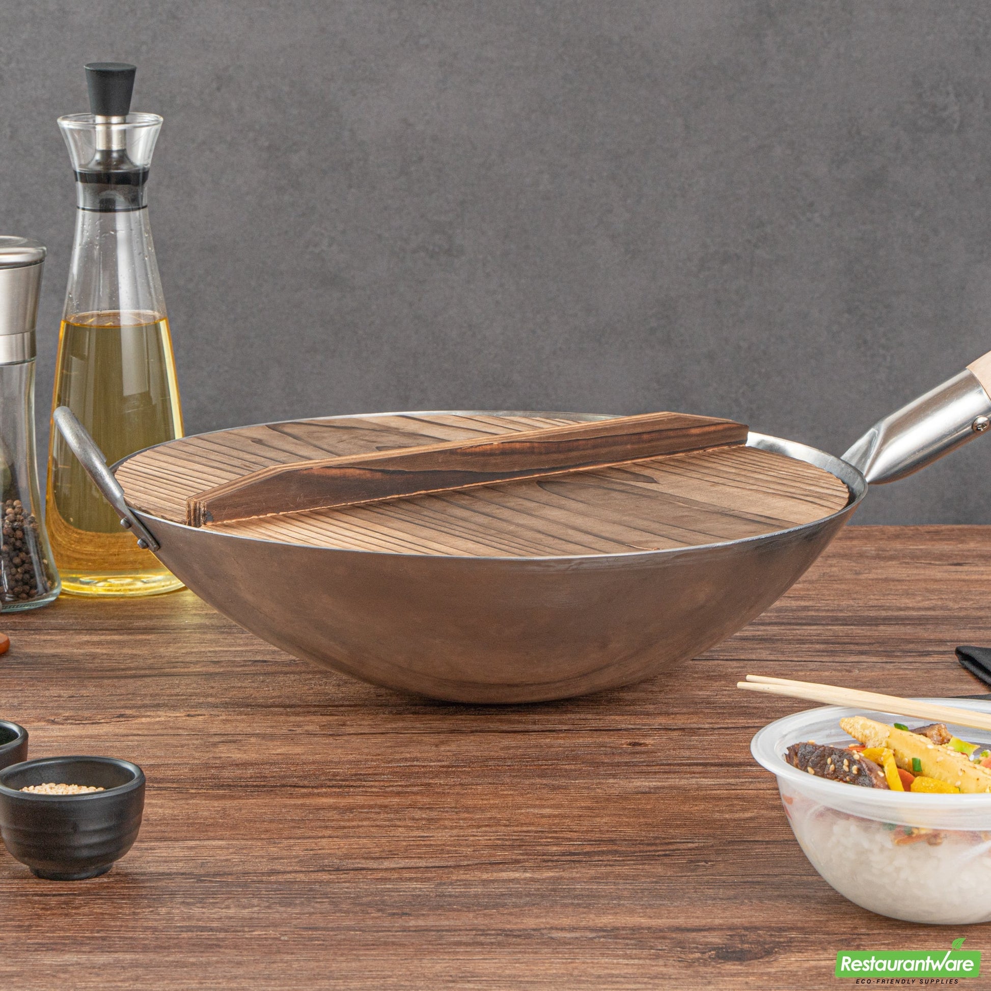 Wholesale Restaurantware 14" Handmade Lightweight Wood Wok Lid - 14.2" X 14.2" X 2.2"- Bulk