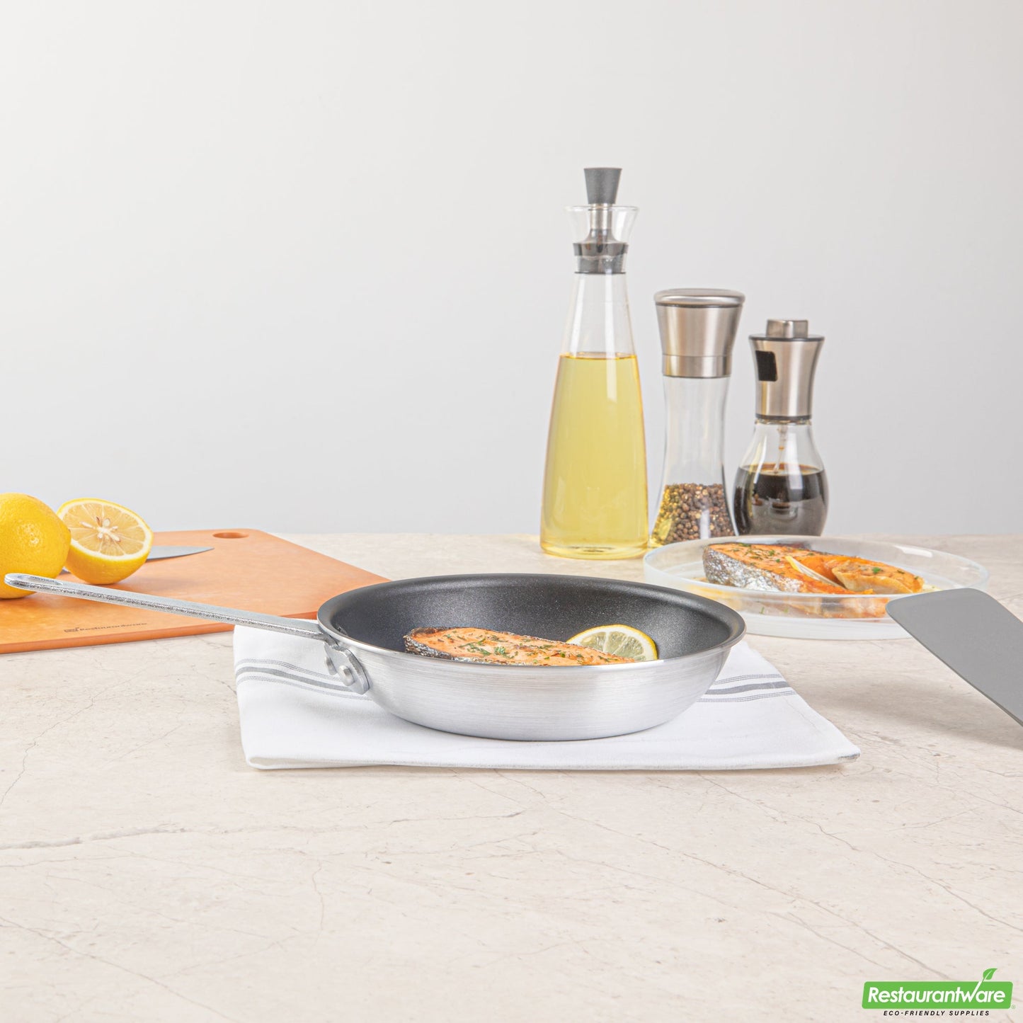 Wholesale Restaurantware Aluminum 8" Fry Pan - Non-Stick - 14.6" X 8.4" X 3"- Bulk