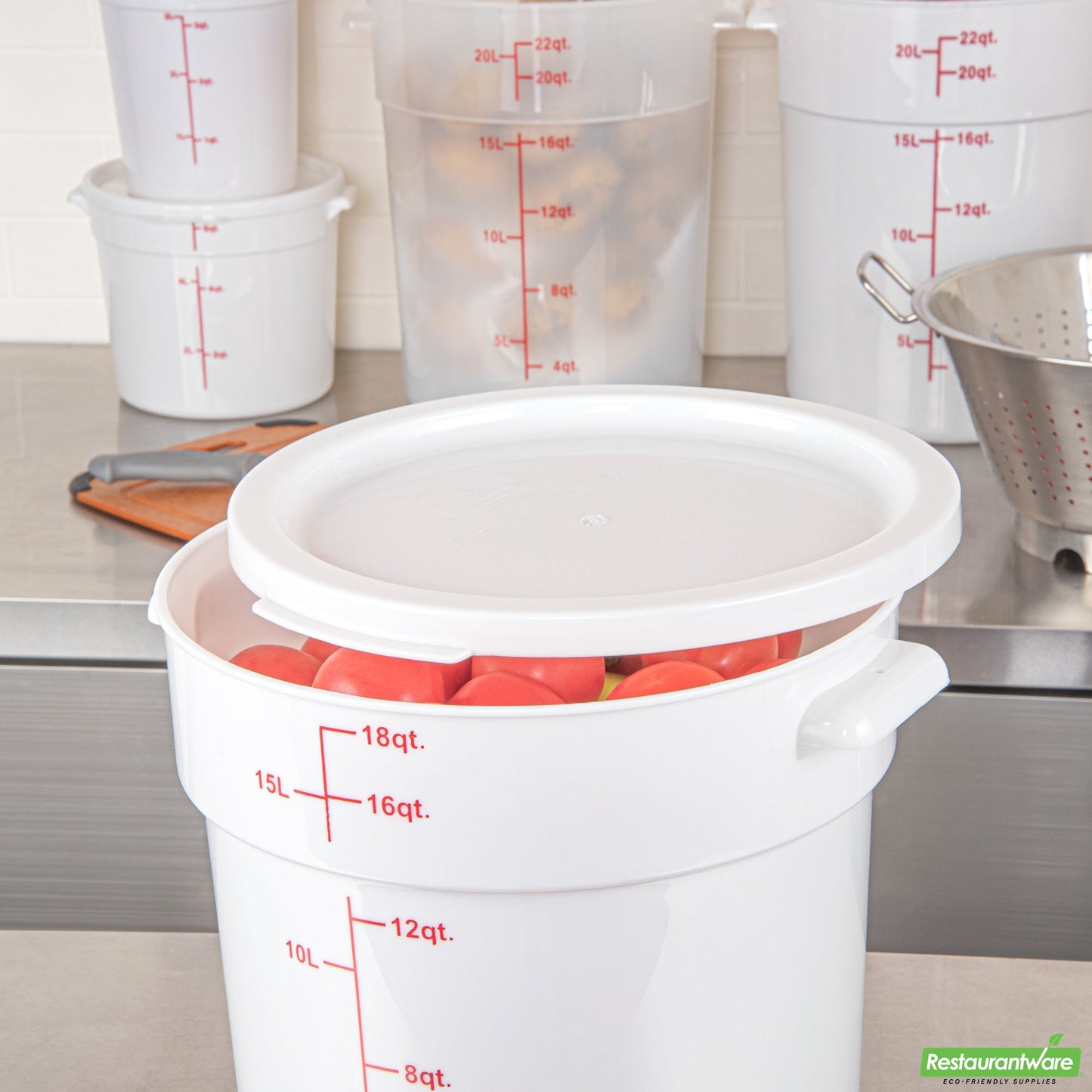 Wholesale Restaurantware Met Lux Round White Plastic Food Storage Container Lid - Fits 12, 18 and 22 Qt- Bulk