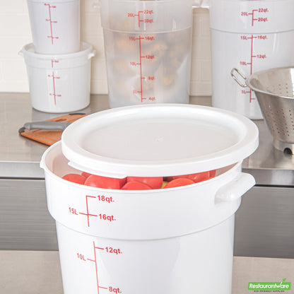 Wholesale Restaurantware Met Lux Round White Plastic Food Storage Container Lid - Fits 12, 18 and 22 Qt- Bulk
