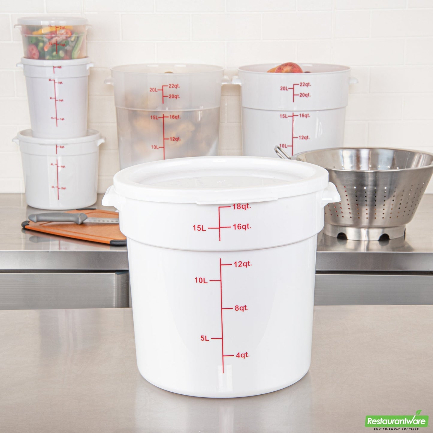 Wholesale Restaurantware Met Lux Round White Plastic Food Storage Container Lid - Fits 12, 18 and 22 Qt- Bulk