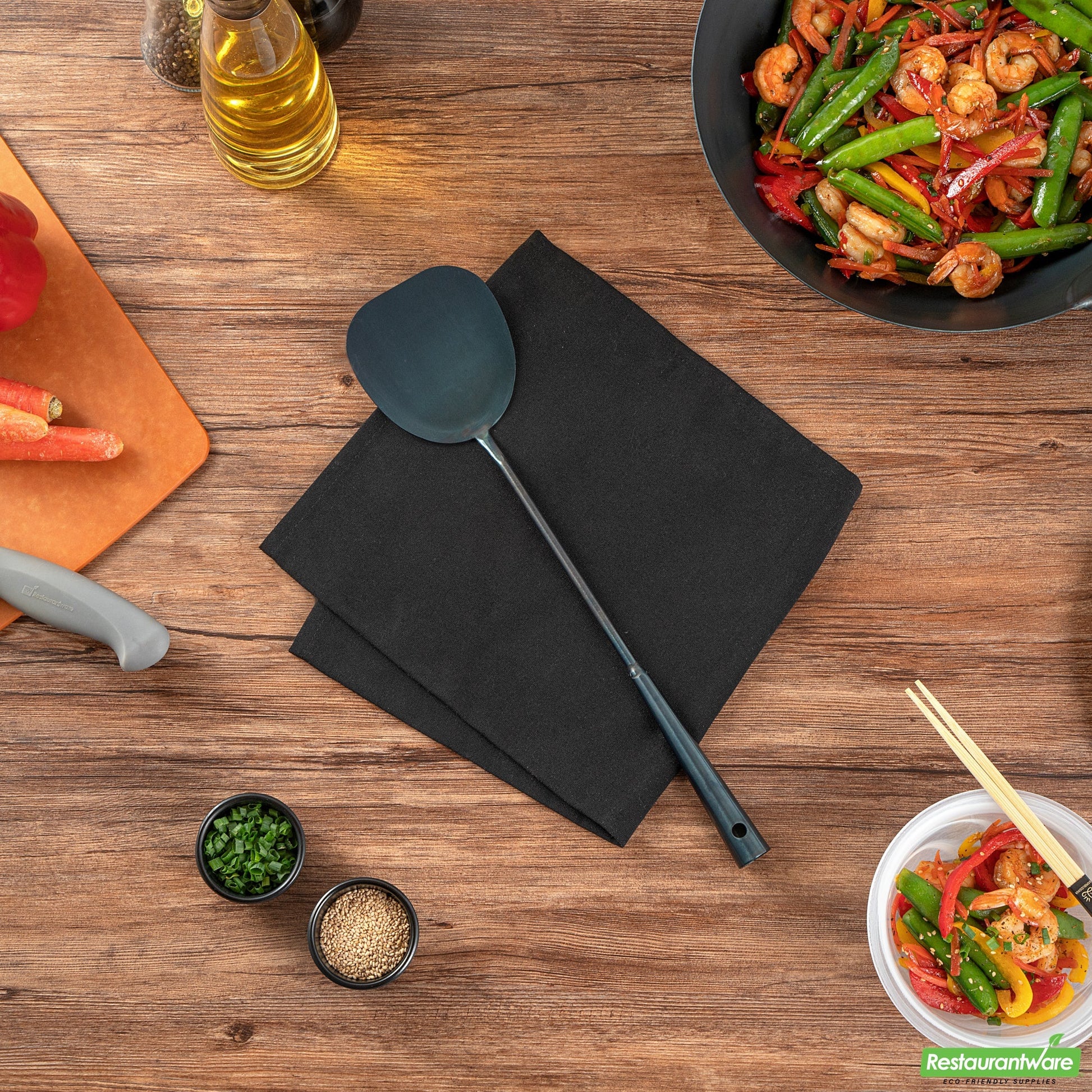 Wholesale Restaurantware Blue Carbon Steel Wok Spatula - Pre-Seasoned- Bulk