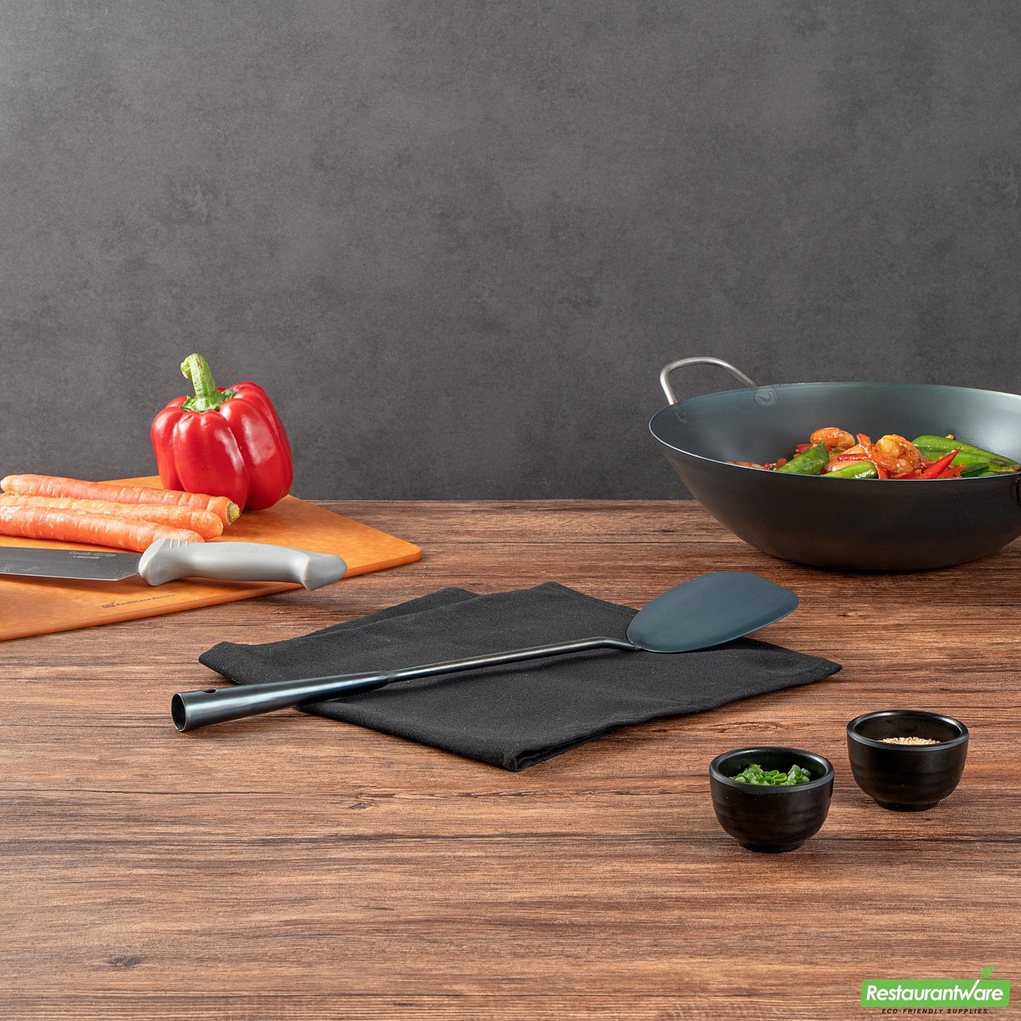 Wholesale Restaurantware Blue Carbon Steel Wok Spatula - Pre-Seasoned- Bulk