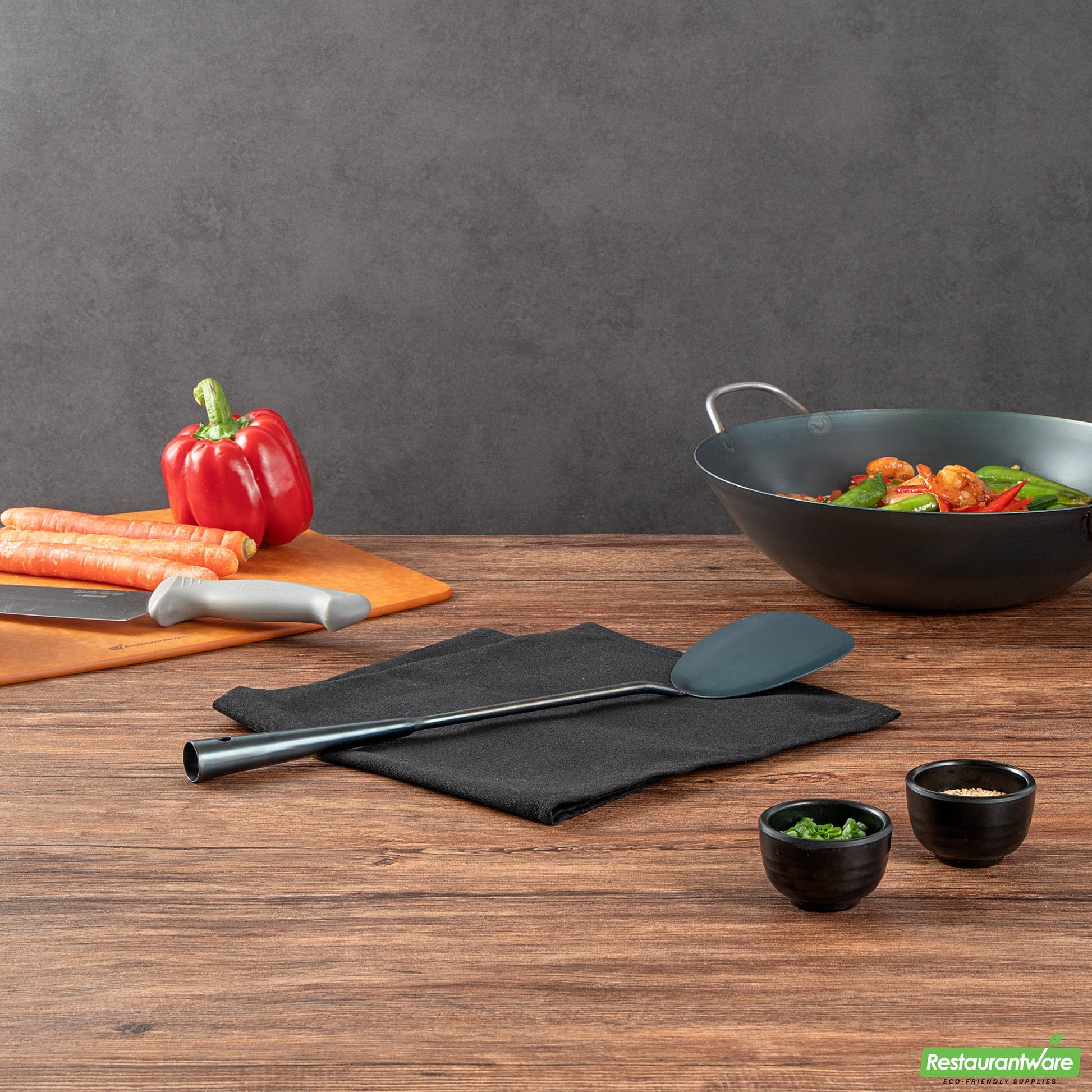 Wholesale Restaurantware Blue Carbon Steel Wok Spatula - Pre-Seasoned- Bulk