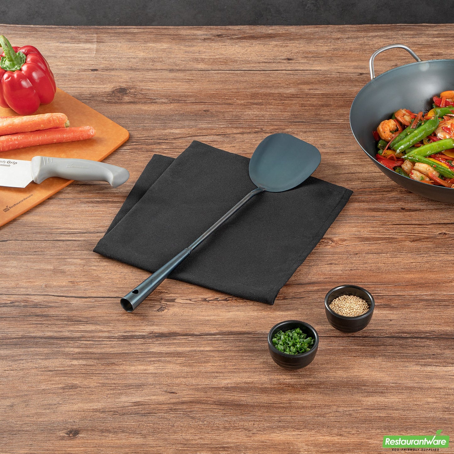 Wholesale Restaurantware Blue Carbon Steel Wok Spatula - Pre-Seasoned- Bulk