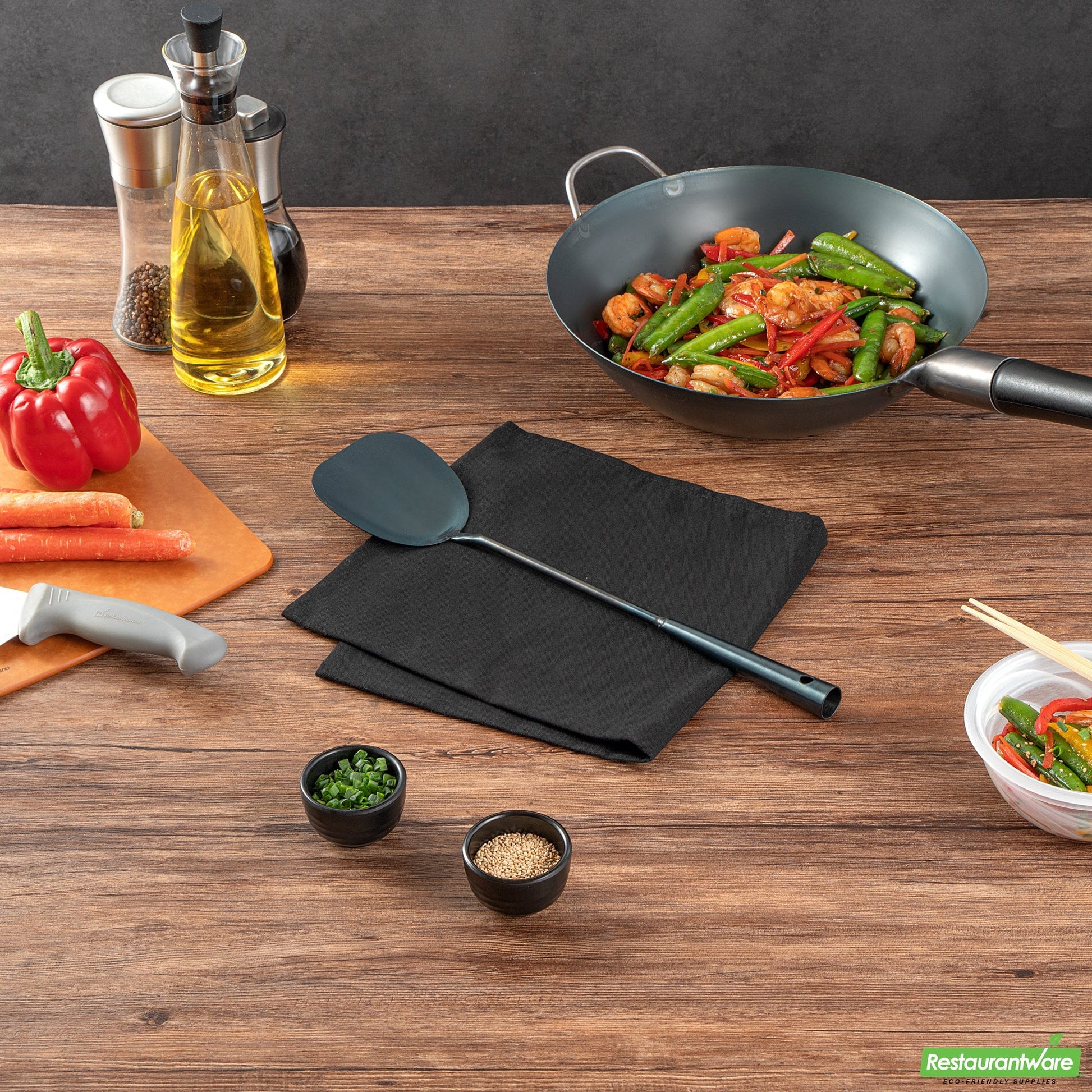 Wholesale Restaurantware Blue Carbon Steel Wok Spatula - Pre-Seasoned- Bulk