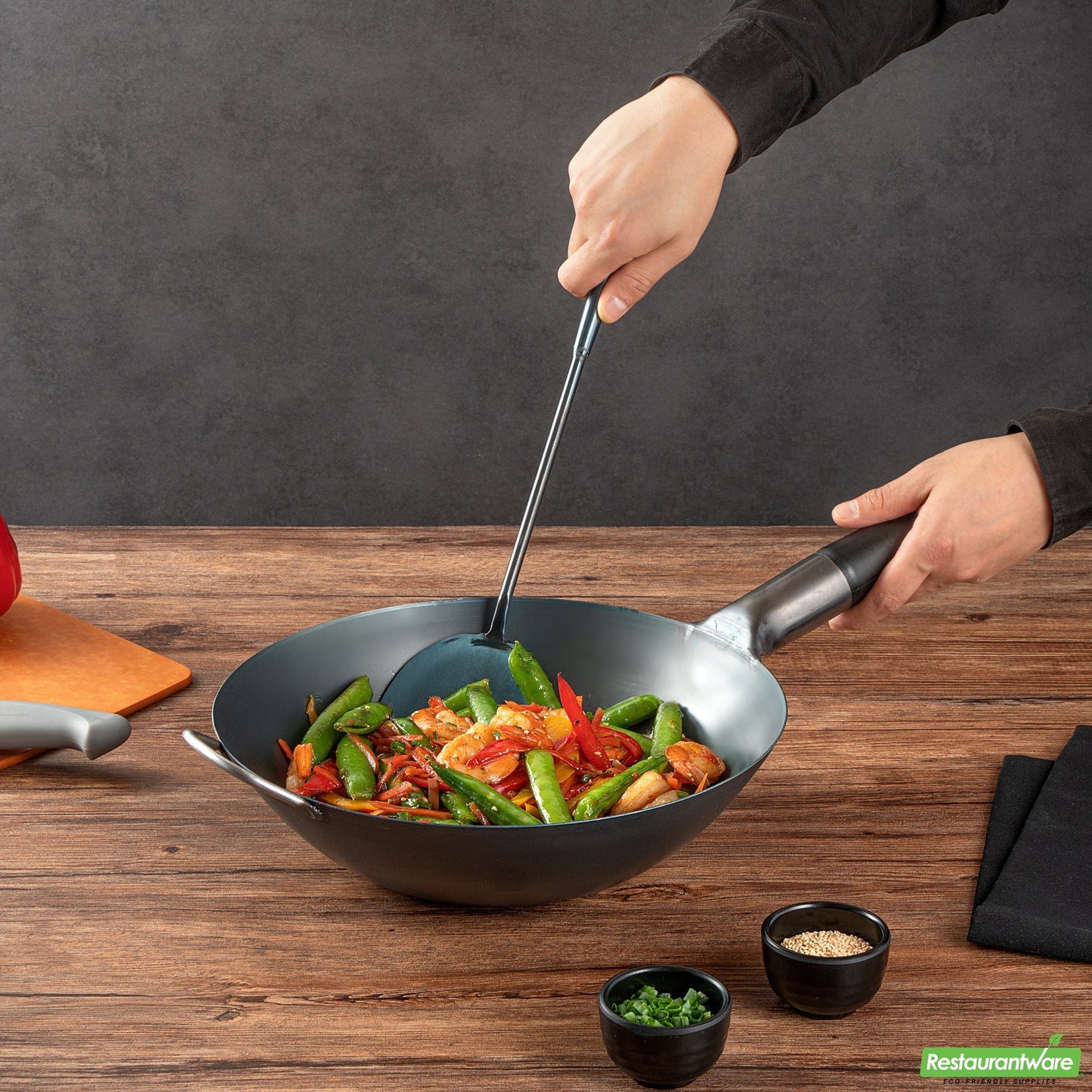 Wholesale Restaurantware Blue Carbon Steel Wok Spatula - Pre-Seasoned- Bulk
