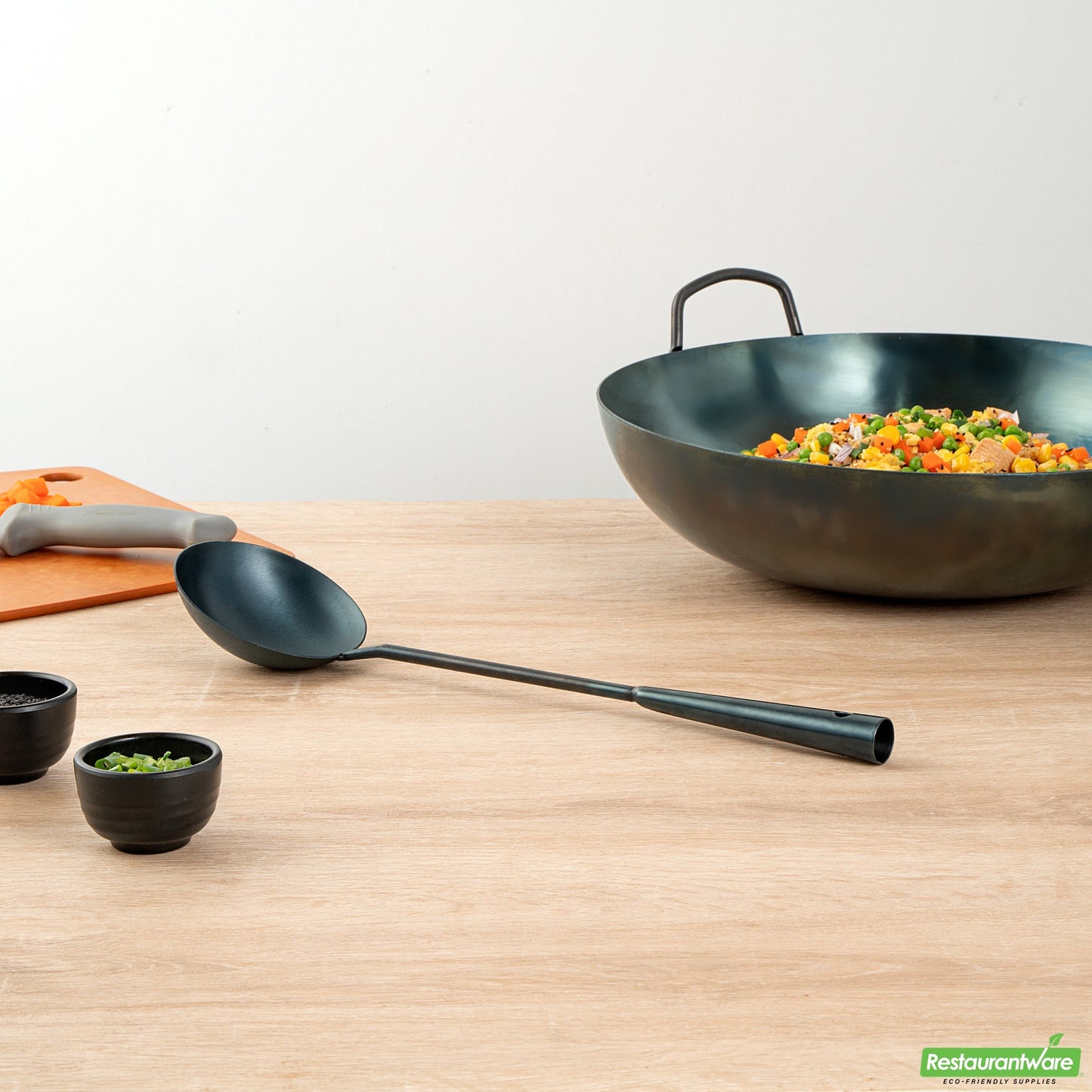Wholesale Restaurantware Blue Carbon Steel Wok Ladle - Pre-Seasoned- Bulk