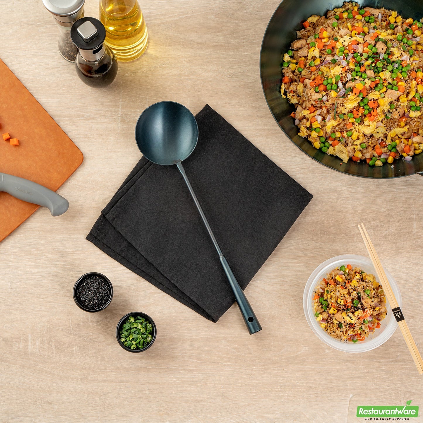 Wholesale Restaurantware Blue Carbon Steel Wok Ladle - Pre-Seasoned- Bulk