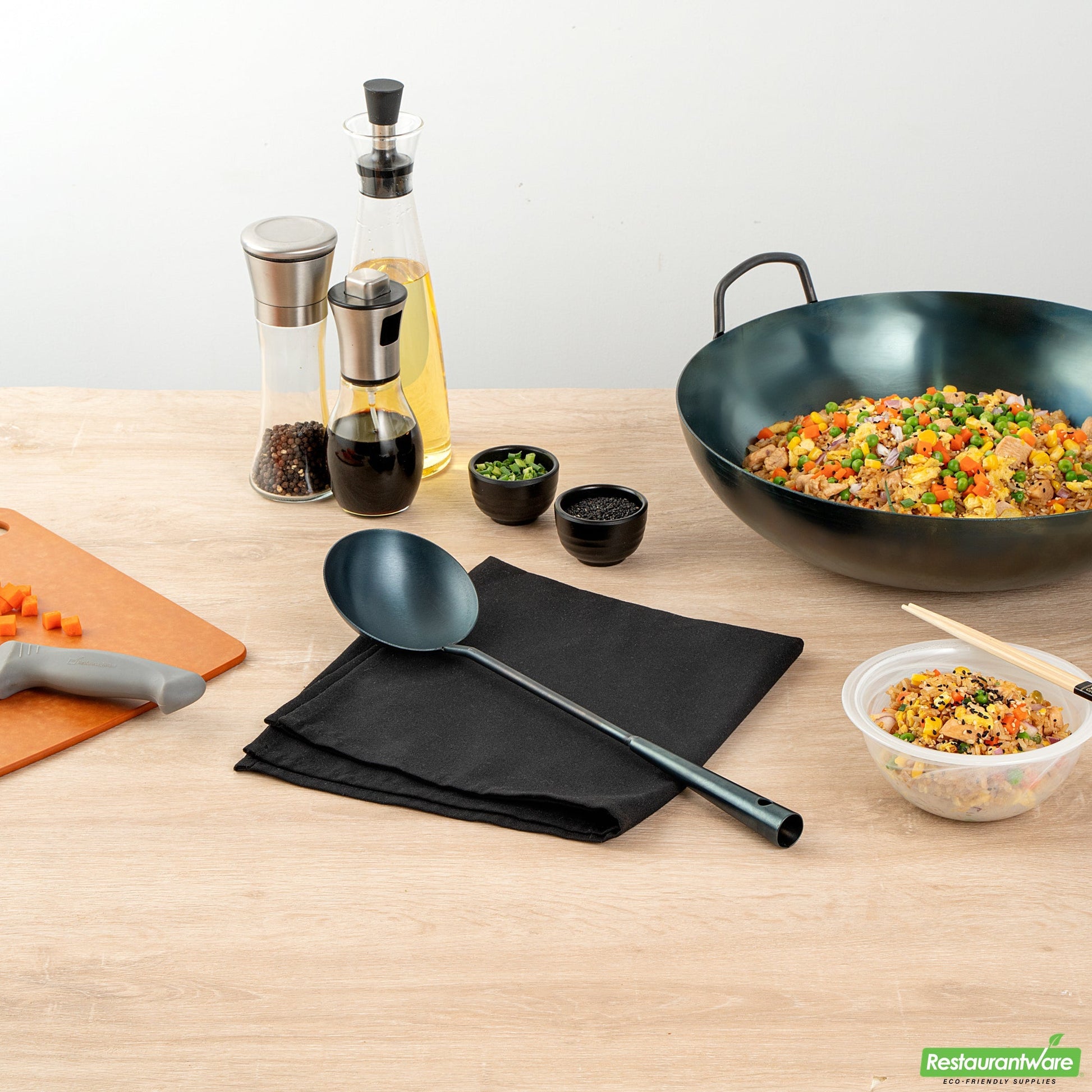 Wholesale Restaurantware Blue Carbon Steel Wok Ladle - Pre-Seasoned- Bulk