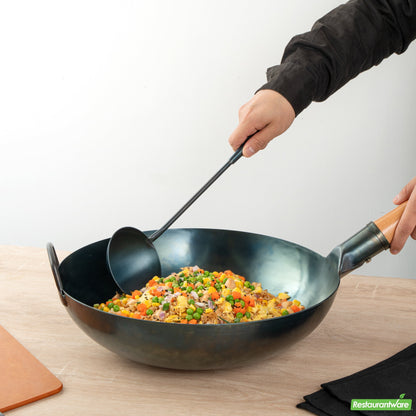 Wholesale Restaurantware Blue Carbon Steel Wok Ladle - Pre-Seasoned- Bulk