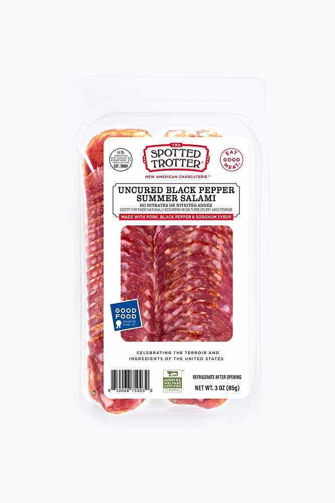 Wholesale Spotted Trotter Black Pepper Summer Salami Uncured Slice 3 Oz- Bulk