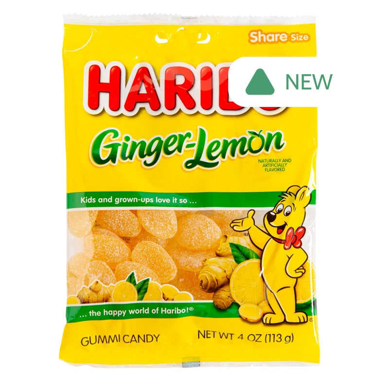 Wholesale Haribo Ginger Lemon Gummi Candy 4 Oz Peg Bag- Bulk