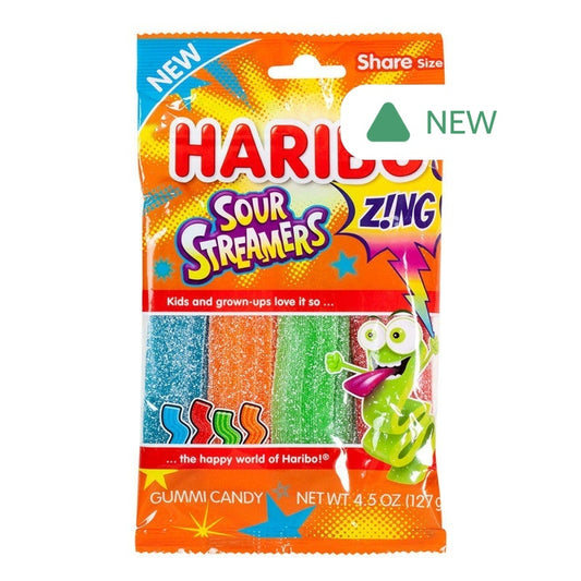Wholesale Haribo Zing Sour Streamers 4.5 Oz Peg Bag- Bulk