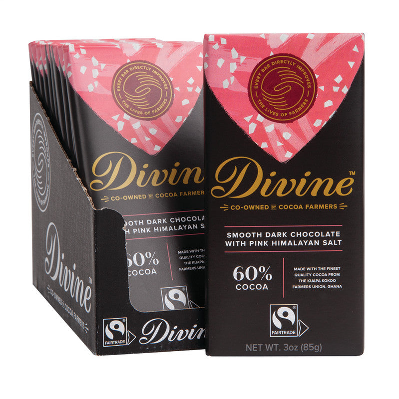 Wholesale Divine 60% Dark Chocolate With Pink Himalayan Salt 3 Oz Bar- Bulk